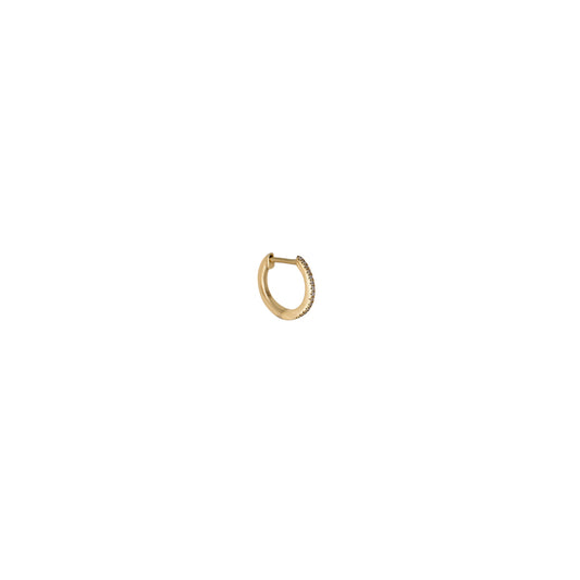 10mm diamond huggie gold hoop earring - side view of sparkling petite luxury accessory