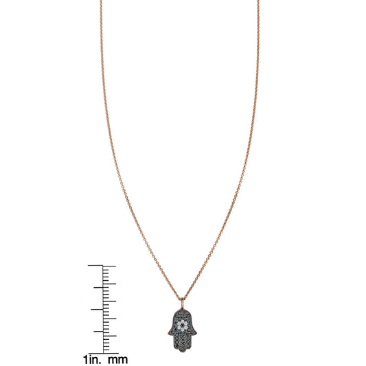 Black & White Diamond Evil Eye Hamsa Necklace