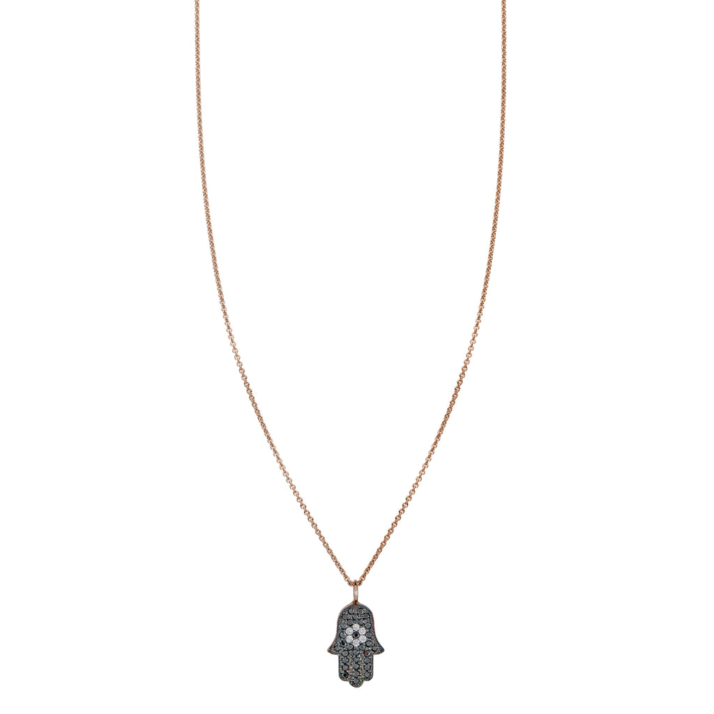 black white diamond evil eye hamsa necklace