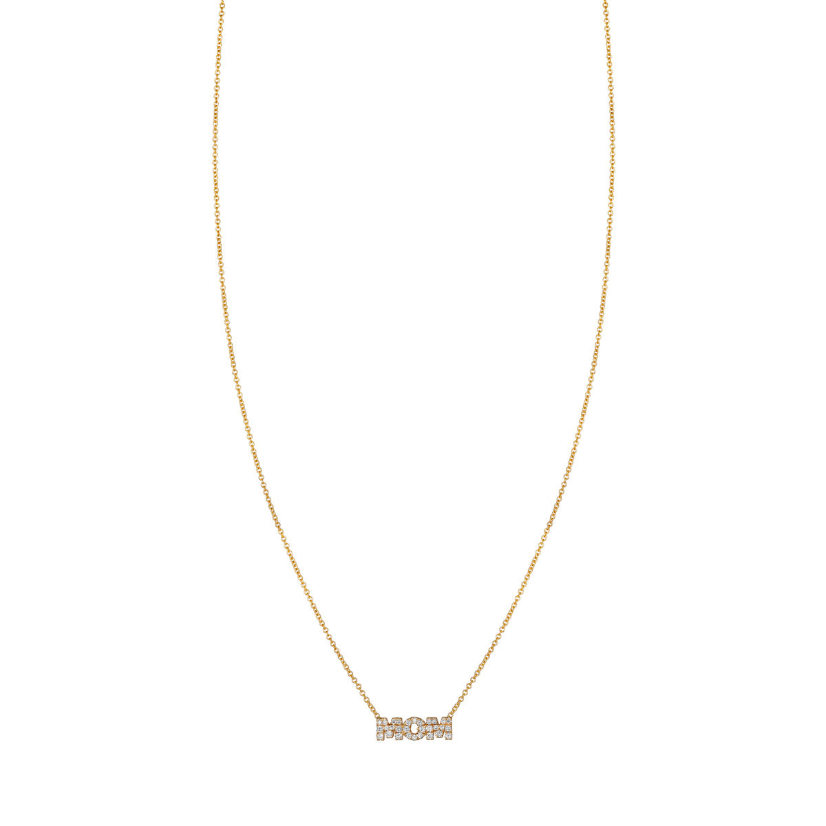 14k gold 'Mom' necklace with diamonds initial jewelry for mothers.