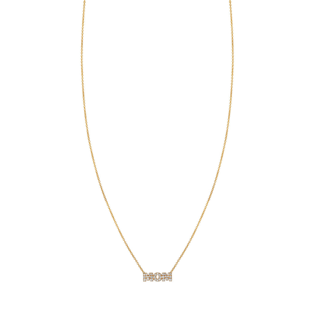 14k gold 'Mom' necklace with diamonds initial jewelry for mothers.
