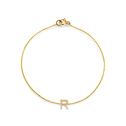 Personalized diamond initial gold bracelet - sparkling letter charm for elegant wrist