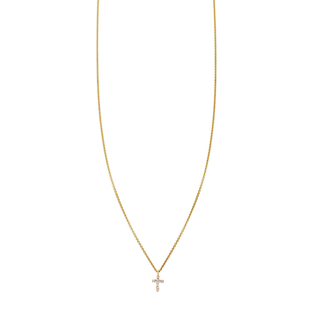 Diamond tiny cross necklace - delicate faith-inspired pendant
