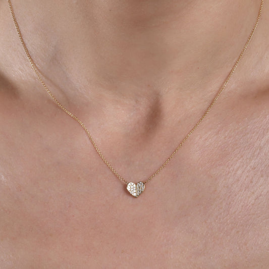 Small White Diamond Folded Heart Necklace