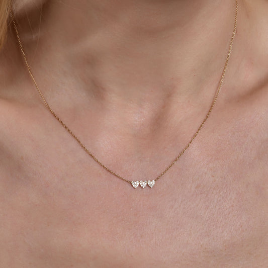 Tiny Diamond Triple Heart Necklace