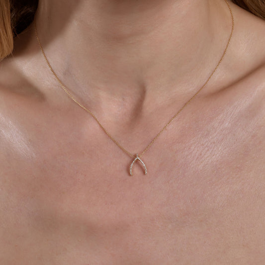 White Diamond Wishbone Necklace