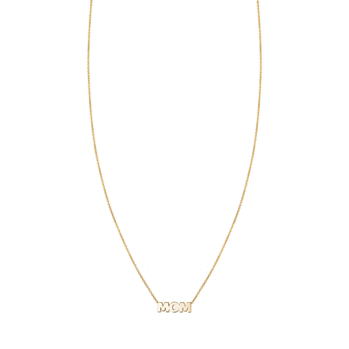 14k gold 'Mom' necklace (PRN067), perfect for Mother's Day.