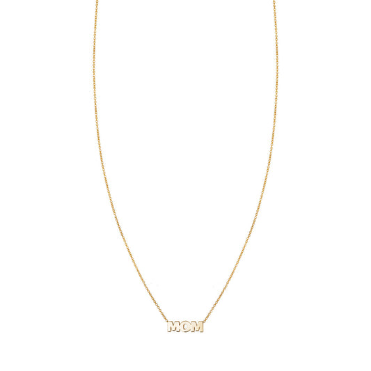 14k gold 'Mom' necklace (PRN067), perfect for Mother's Day.
