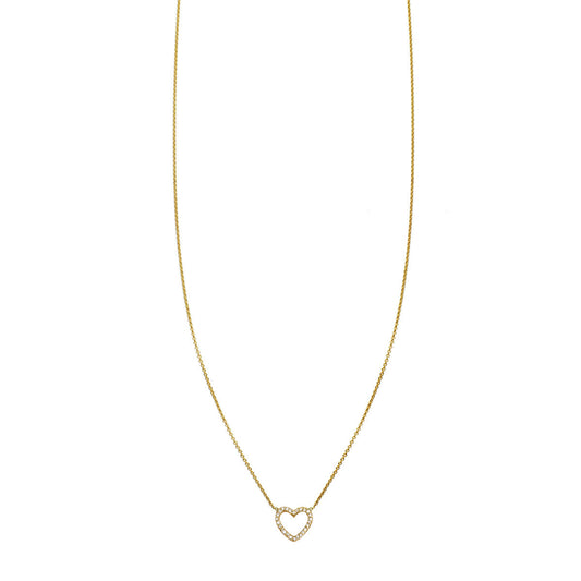 Gold open heart diamond charm necklace - delicate romantic jewelry for women