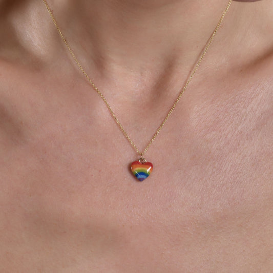 Limited Edition Large Enamel Rainbow Heart Necklace
