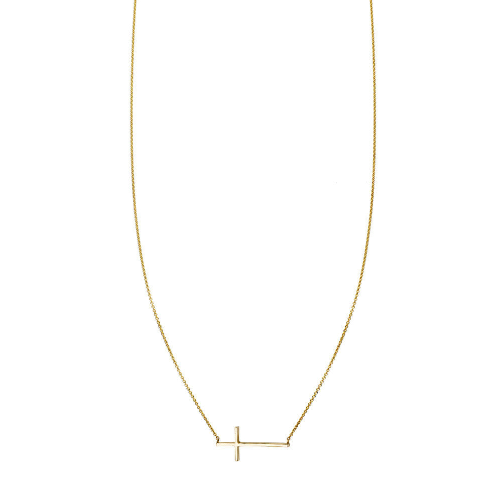 gold sideways cross necklace PRN 002