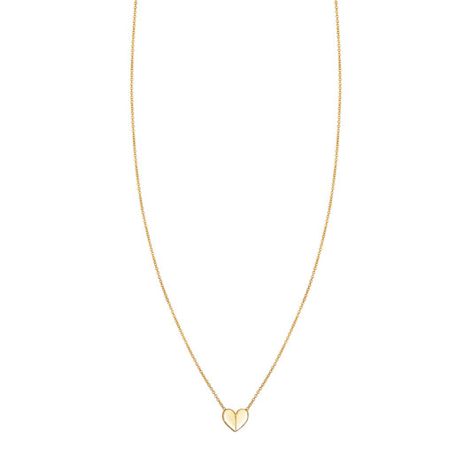 Delicate gold necklace featuring a tiny folded heart charm