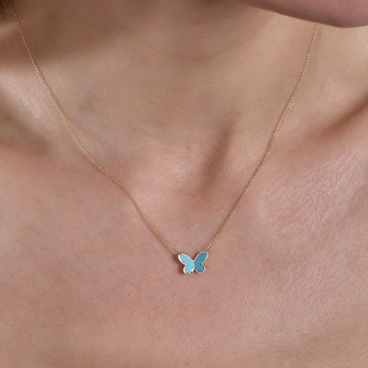 Turquoise Inlaid Folded Butterfly Necklace