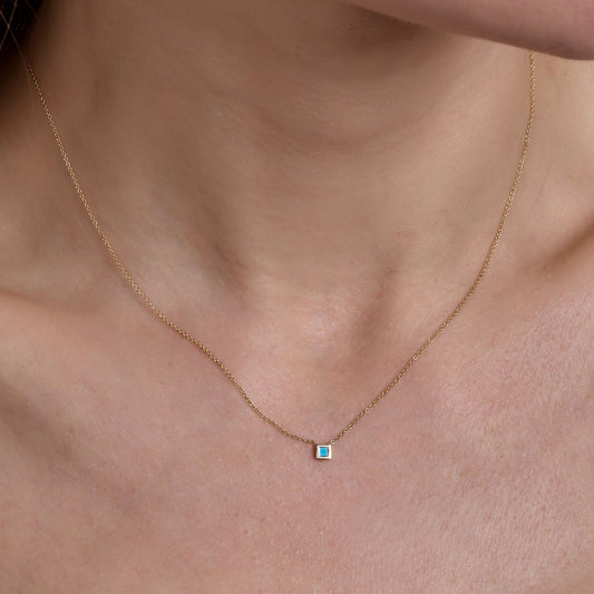 Turquoise Inlaid Tiny Square Necklace