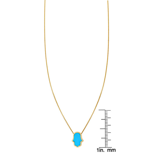 Large Turquoise Inlaid Hamsa Hand Necklace