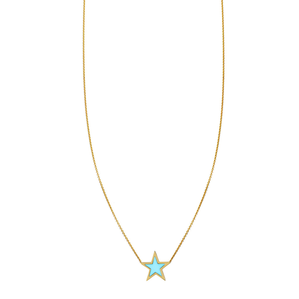 large turquoise inlaid star necklace PRN040