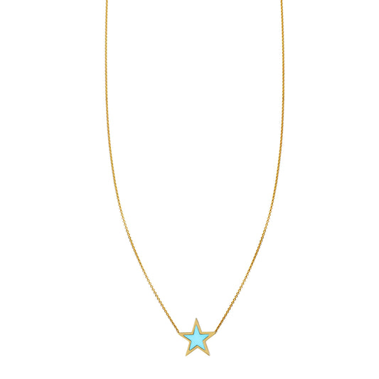 large turquoise inlaid star necklace PRN040