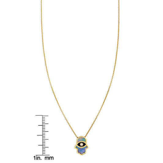 Opal Hamsa & Onyx Evil Eye Necklace