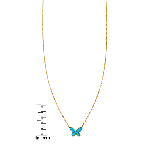 Opal Inlaid Folded Butterfly Necklace