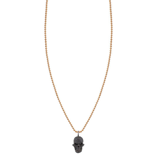 pave black diamond oxidized silver skull necklace prn 481 bd