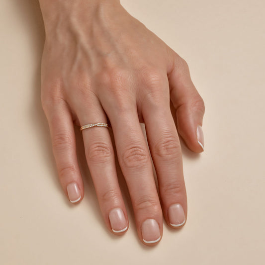 Pave Diamond Crossover Gold Ring