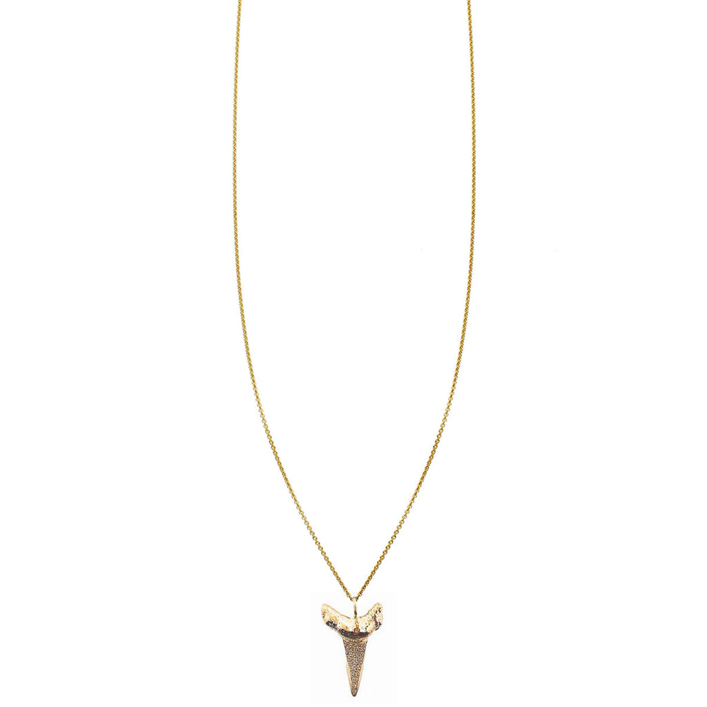 pave gold sharks tooth charm necklace PRN290 14ky