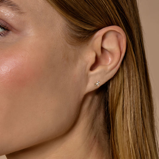 Pear, Baguette, & Round Diamond Cluster Stud Earrings