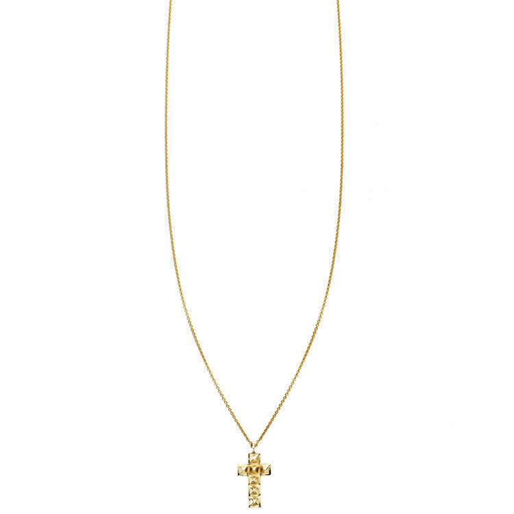 Gold spike cross charm necklace for women