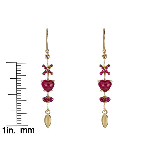 Ruby Heart Pendulum Earrings