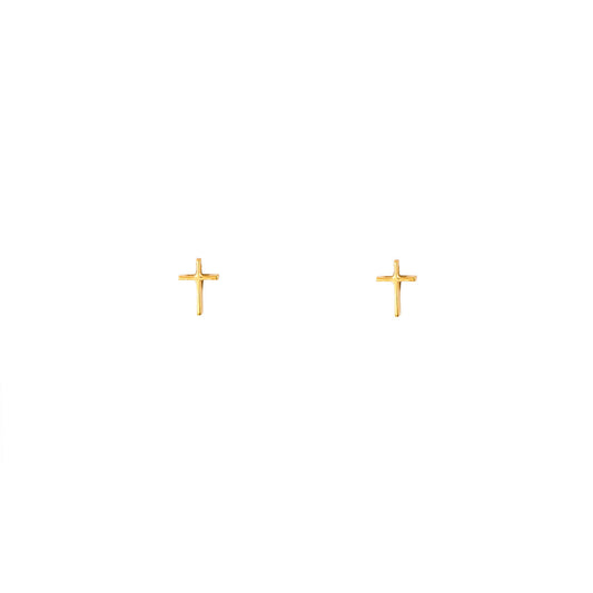 tiny gold cross stud earrings PRE 430 14KY