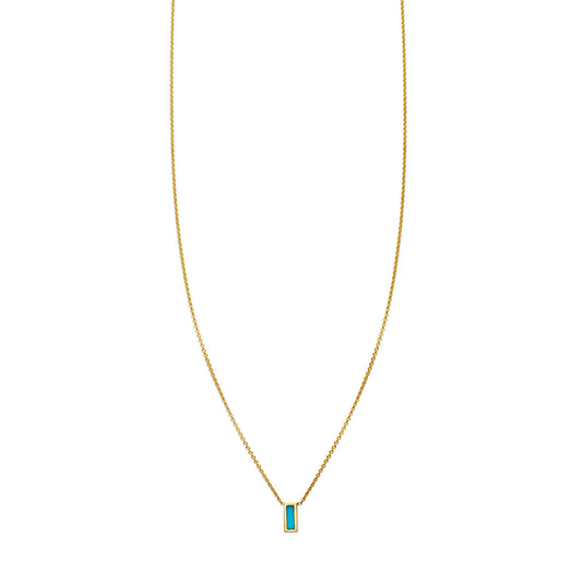Delicate turquoise inlay bar necklace - minimalist rectangular pendant with vibrant blue