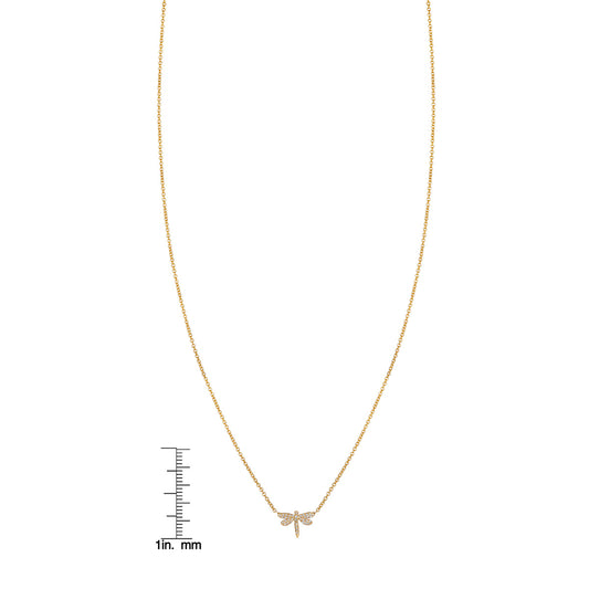 Tiny Diamond Dragon Fly Charm Necklace