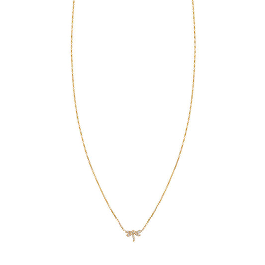 14k gold tiny pave diamond dragonfly necklace (PRN539), nature-inspired jewelry.