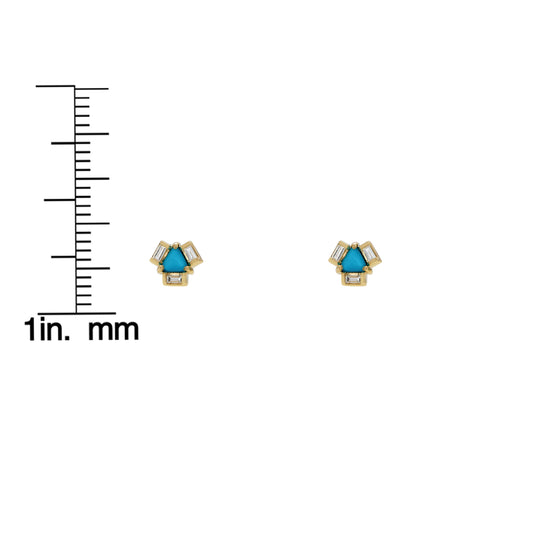 Triangle Turquoise And Baguette Diamond Earrings