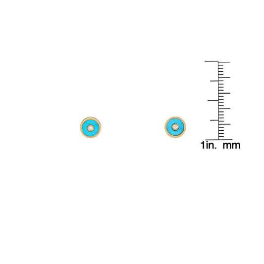 Turquoise & Diamond Sun Disk Stud Earrings