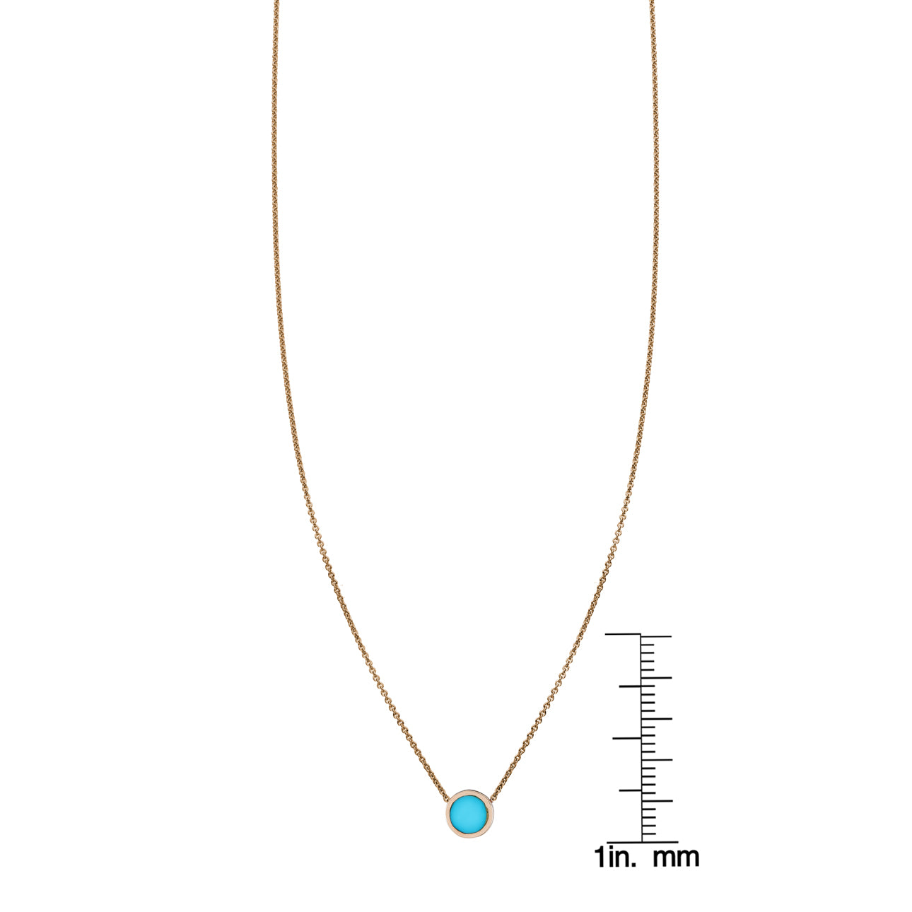 Turquoise inlaid circle necklace with ruler - boho pendant size reference