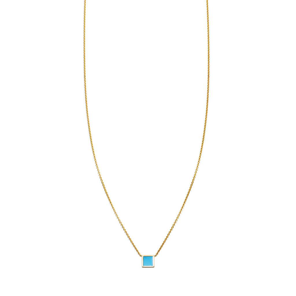 turquoise inlaid square necklace PRN 505 TUR