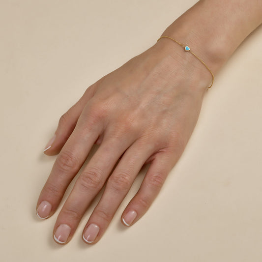 Turquoise Inlaid Tiny Heart Bracelet