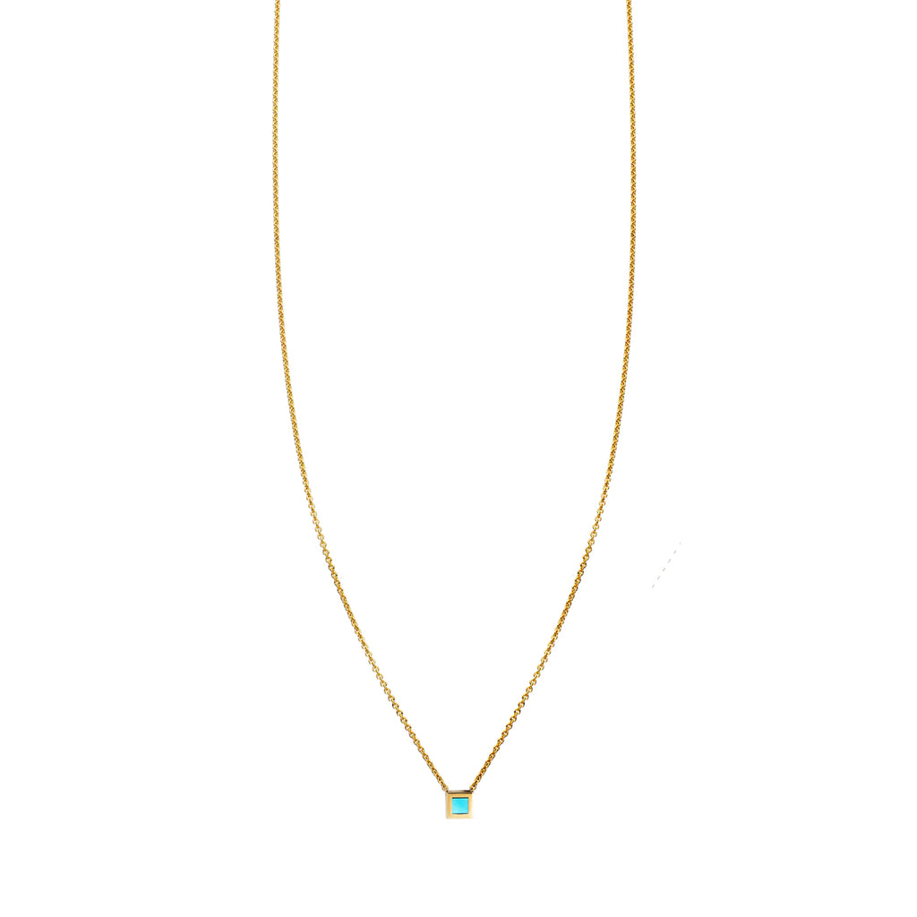 turquoise inlaid tiny square necklace_1