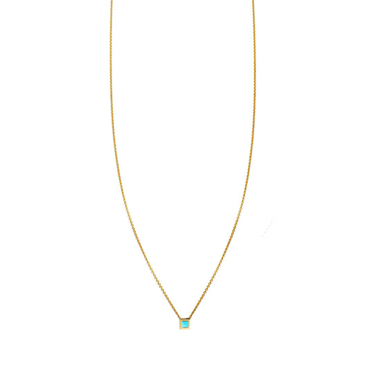 turquoise inlaid tiny square necklace_1