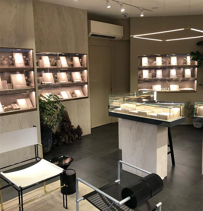 Popular West Village jewelry store - luxurious displays in New York boutique interior